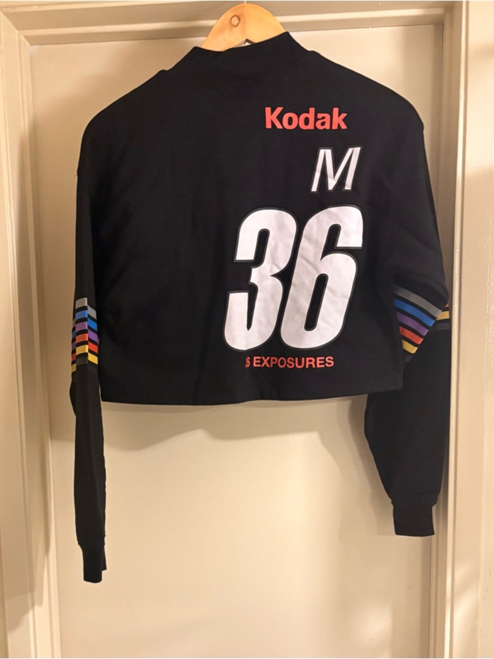 Kodak Black Cropped Crewneck with Multicolor Sleeve Stripes - Picture 2 of 7